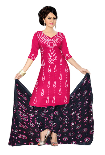 Cotton Satin Bandhej Suit Material