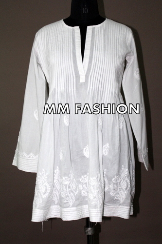 Stylish Kurti - Cotton, Customized Size, Ivory White | Anti-UV, Anti-Wrinkle, Breathable, Quick Dry, Non-Toxic, Plus Size, Washable, Short Sleeves