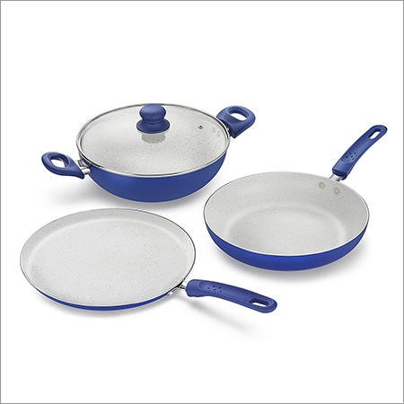 Marble Base Non- Stick Aluminium Kadai Set