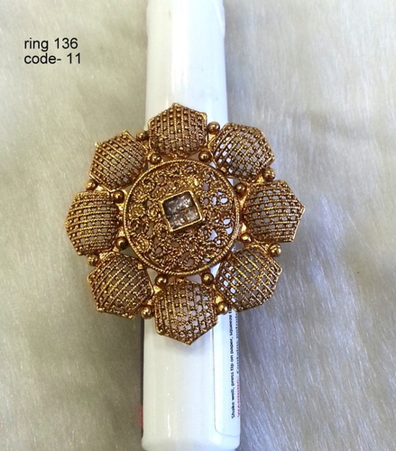 Finger Ring - Copper Alloy, Antique Design with Diamond Inlay | Quality Assured by Expert Professionals