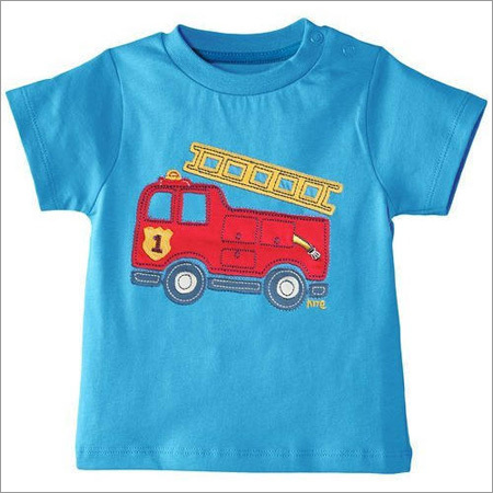Stylish Kids T-Shirt - Cotton, 6-12 Months, Blue | Soft Fabric, Firetruck Print, Comfortable Fit, Durable