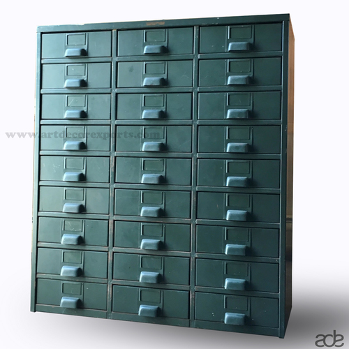 Industrial Drawer Chest - Iron & Wood, 30x92x122 cm | Powder Coated Finish, Intricate Designs