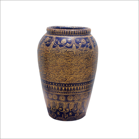 Golden Conical Work Earthen Pot