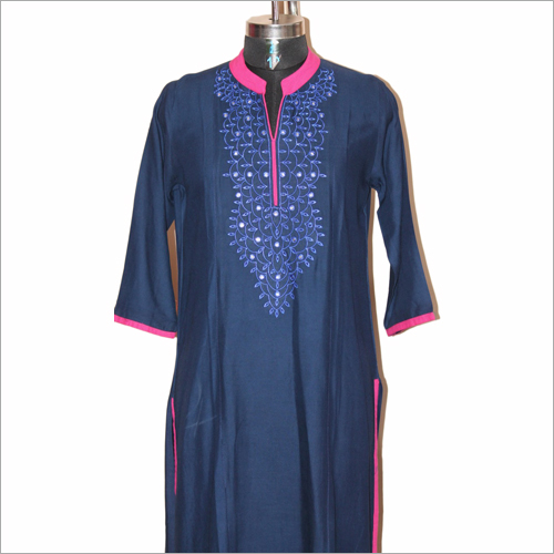 Ladies Party Wear Kurtis - Cotton Silk, Length 1016-1219.2 mm, Shoulder Size 381 mm | Long Sleeve, Quick Dry, Embroidered Design, All Seasons