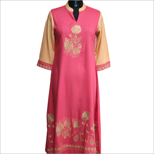 Ladies Rayon Kurti - A-Line Style, 1016-1219.2 mm Length, Sizes S-XL | Breathable, Washable, Embroidered Long Sleeve for Casual & Party Wear