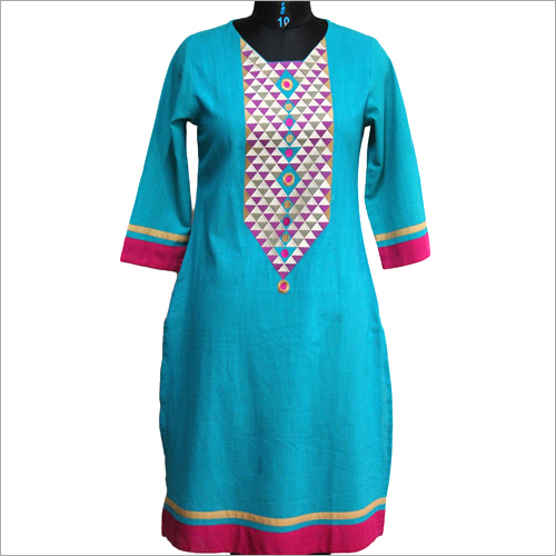 Ladies Cotton Kurtis - Embroidered, Long Sleeve, Cotton Silk, Length 1016-1219.2 mm, Sizes S-XL | Breathable, Washable, Trendy, Non-Toxic, Suitable for All Seasons