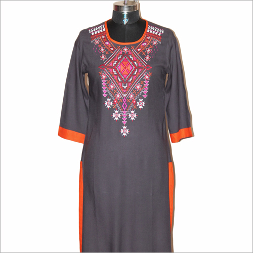 Ladies Designer Kurtis - Rayon, Size M/L/S/XL, Length 1016-1219.2mm, Shoulder 381mm | Breathable, Long Sleeve, Non-Toxic, Embroidered Design, Washable, Seasonal Wear