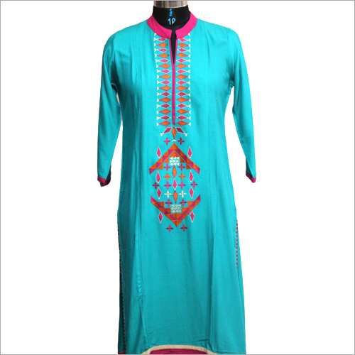 Ladies Trendy Kurtis - Embroidered Cotton Silk, S-L Sizes, Long Sleeve | Non-Toxic, Quick-Dry, Washable, Suitable for All Seasons