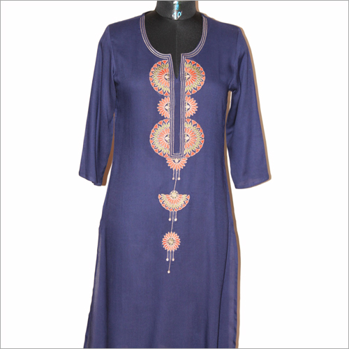 Ladies Party Wear Kurtis - Rayon Material, Long Sleeve, Size S-XL, Length 1016-1219.2 mm | Silk, Anti Wrinkle, Quick Dry, Embroidered, Washable