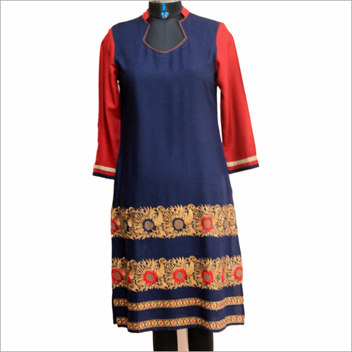 Ladies Cotton Kurtis - Embroidered Long Sleeve, 1016-1219.2mm Length in Cotton | Features: Anti-Wrinkle, Quick Dry, Washable, Suitable for All Seasons
