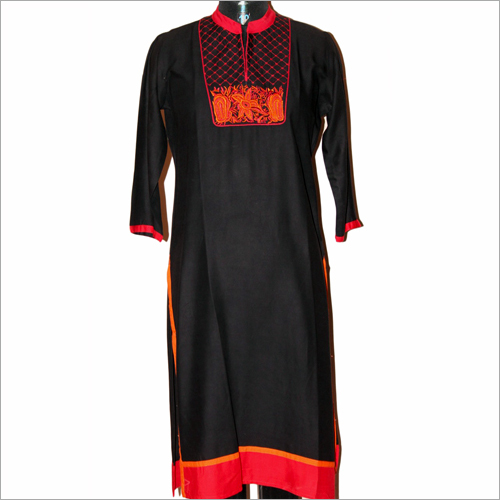 Ladies Rayon Kurti - Rayon Material, Length 1016-1219.2 mm, Shoulder Size 381 mm, Sizes (S, M, L, XL) | Breathable, Quick Dry, Long Sleeve, Embroidered Pattern