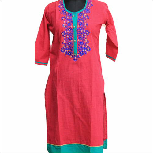 Ladies Party Wear Kurtis - Cotton, Size S-L-XL, Length 1016-1219.2 mm, Long Sleeve, Embroidered Design | Quick Dry, Washable, Suitable for All Seasons