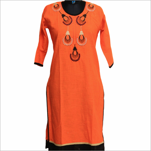 Ladies Printed Kurtis - Cotton, Long Sleeve, Size S-xl, Length 1016-1219.2mm | Satin Fabric, Embroidered Pattern, Quick Dry, Washable, Cool Pass