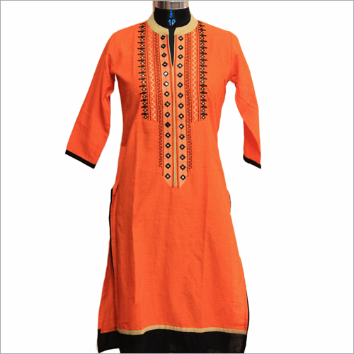 Ladies Printed Kurtis - Cotton, Size L-M-S-XL, Length 1016-1219 mm | Long Sleeve, Embroidered Pattern, Quick Dry, Washable