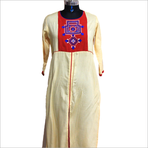 Ladies Rayon Kurti - Long Sleeve Modern Embroidered Design, 1016-1219.2mm Length, Anti-Wrinkle & Breathable, Quick Dry, Washable for All Seasons
