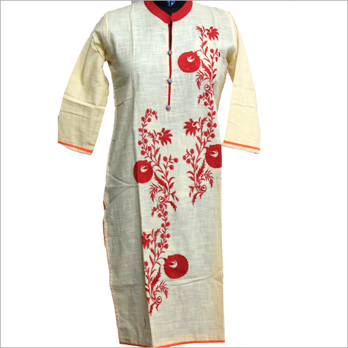 Ladies Trendy Kurtis - Cotton Silk Fabric, Length 1016-1219.2 mm, Sizes S-XL | Anti-Wrinkle, Long Sleeve, Embroidered Ethnic Party Wear