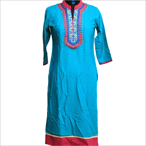 Ladies Rayon Kurti - Long Sleeve, Size S - XL, Embroidered Pattern | Quick Dry, Cool Pass, No Fade, Ideal for All Seasons