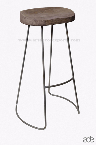 Powder Coat Black Wooden Grey Stool