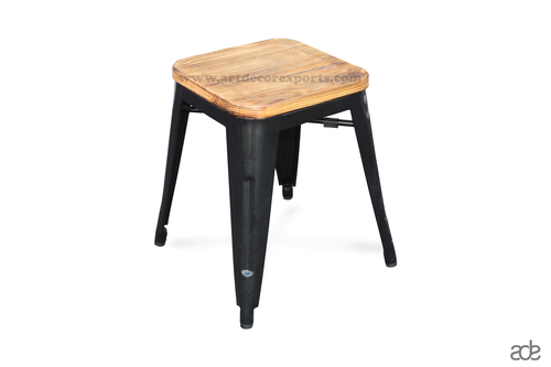 Powder Coat Black Iron Wood Stool