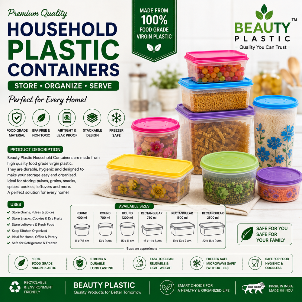 Household Plastic Containers - Pp Material, Various Sizes, Transparent Color | Air Tight, Microwave Safe, Easy Handling, Food Grade