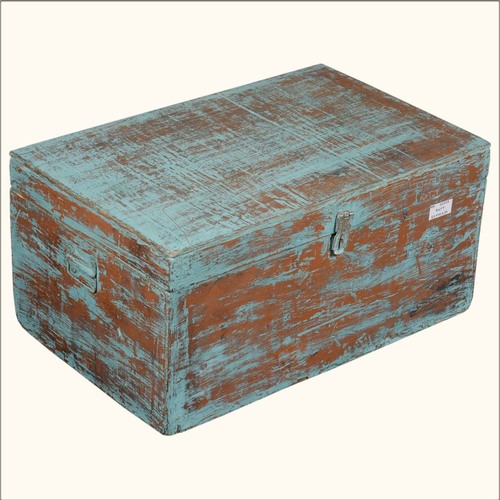 Blue Distressed Reclaimed Wood Storage Trunk Blue Distressed Reclaimed Wood Storage Trunk