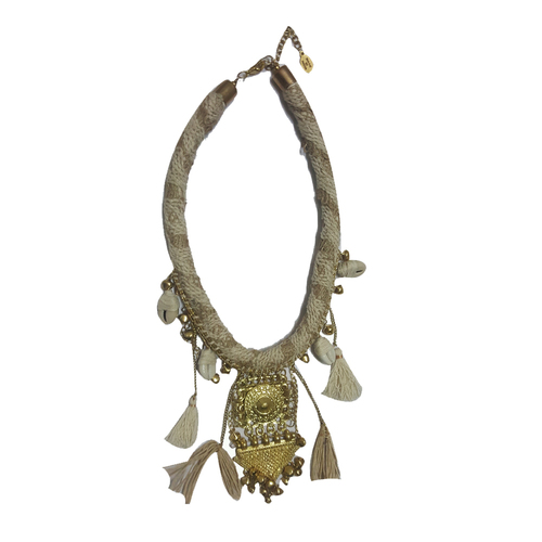 White Tussle and Thread Embroidery Choker Necklace