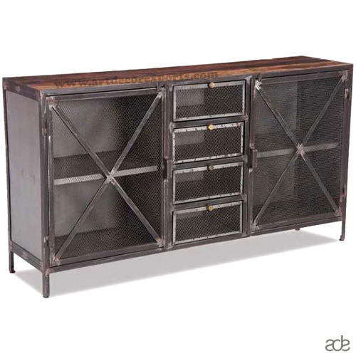Iron and Wooden Sideboard - 87x145x46 cm | Natural Finish, Intricate Designs, Luxury Aesthetic Appeal