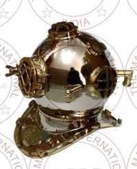 Chrome Diving Helmet With Brass Fitting