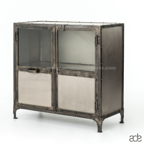 Small Industrial Sideboard - 76x60x30 cm | Natural Finish, Metal and Wood Materials, Intricate Designs and Patterns, Luxurious Aesthetic Appeal