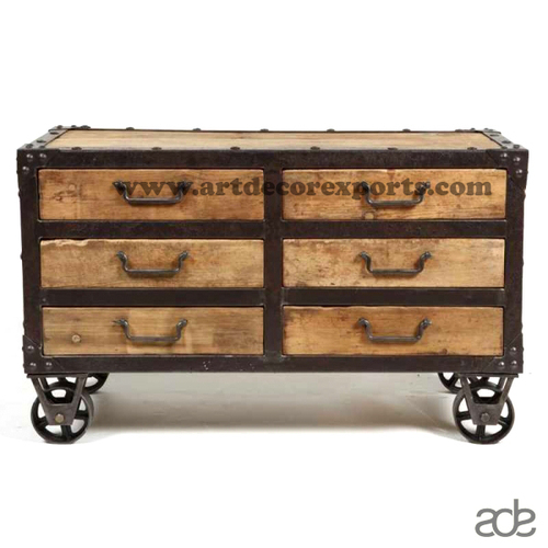 Iron & Wooden Sideboard - 92x60x30 cm | Natural Finish, Intricate Designs, Luxury Aesthetic