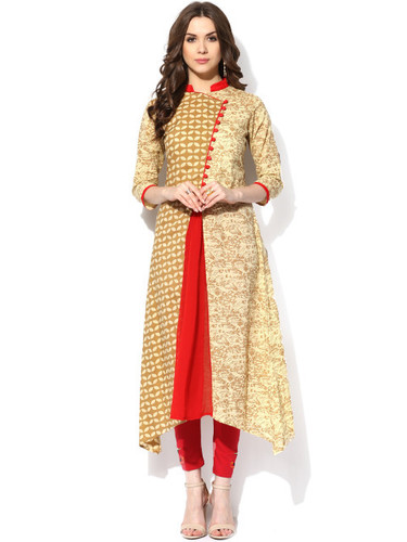 Cream And Orange Anarkali Kurti