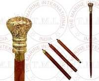 Wooden Walking Cane With Brass Design Handle
