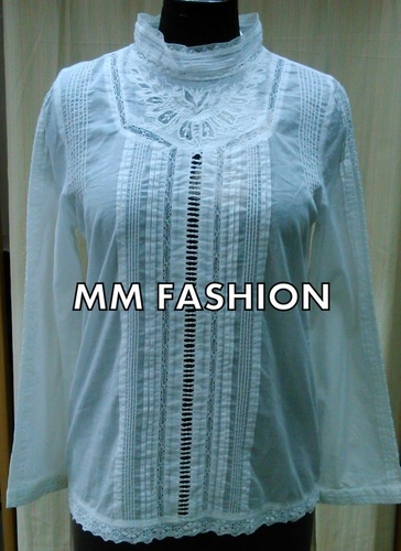 Silk Georgette Tie and Dye Ladies Tops - Plus Size Ivory White Full Sleeves Anti UV & Anti Wrinkle Features Embroidered and Breathable Design | Cool Dry Quick Dry Non Toxic All Season Wear