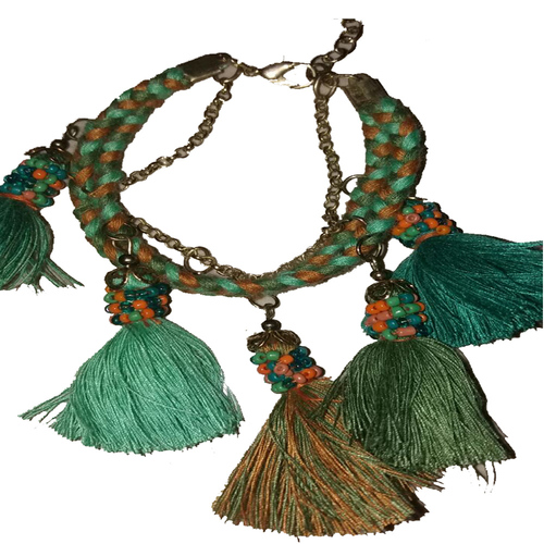 Green Tussle and Metal Chain Necklace
