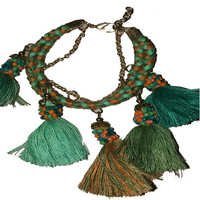 Green Tussle and Metal Chain Necklace