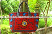 Suzani Embroidered Bag - 100% Cotton, 22x14 Inches | Zipper Closure, Designed For Women, Stylish Shoulder Bag
