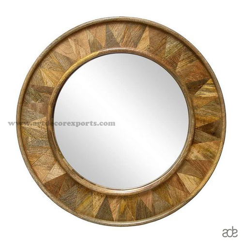 Wooden Mirror Frame - 46x46x2.5 cm | Natural Wood & Glass, Intricate Design, Luxury Aesthetic