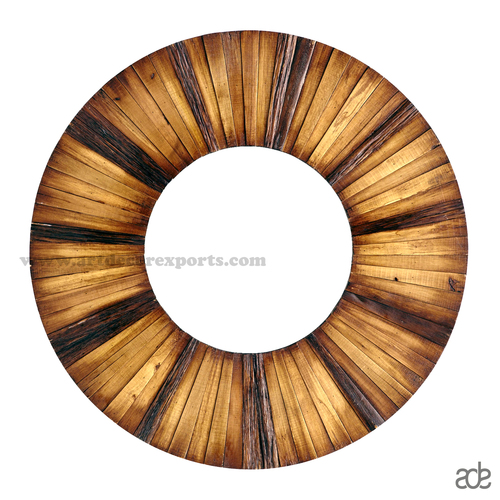 Designer Mirror Frame - 46x46x2.5 cm | Luxurious Natural Wood & Glass, Intricate Patterns