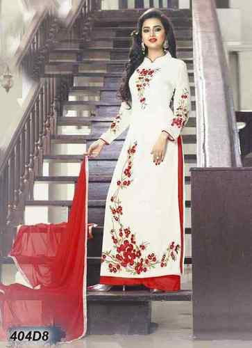 Dresses - Georgette, Embroidered Pattern, Bollywood Style | Available in White and Red, Diverse Sizes and Designs