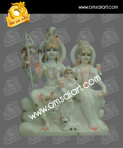 Marble Shiv Parwati Ganesha Statue