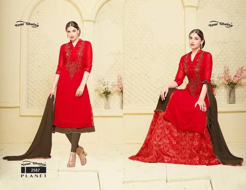 red georgette dress material Red Khaddi Georgette Pure Banarasi Dress Material Hand Brush Zari The Weaveloom