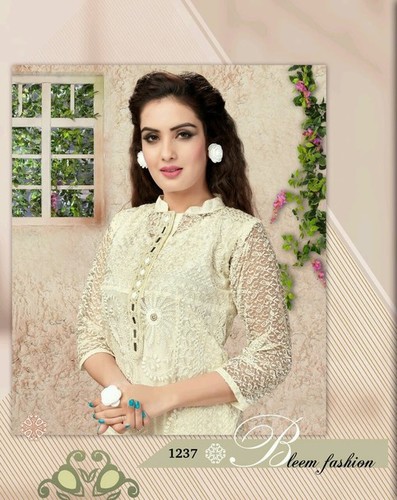 White Georgette Embroidered Kurti