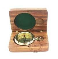 Brass Flat Compass With Box