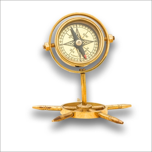 Brass Vintage Maritime Gimble Compass with wheel stand