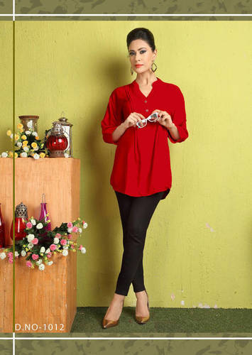 Red Permium Rayon Kurti