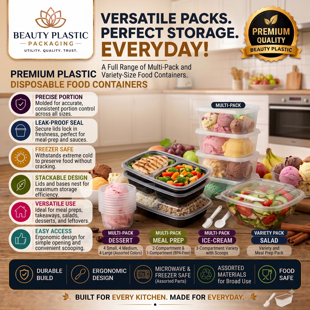 High-Quality Food Container - Plastic, Lightweight Design | Air-Tight, Leak-Proof, Microwave and Freezer Safe, Perfect for Takeaway and Food Storage