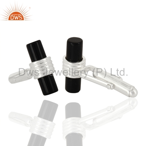 Black Onyx Gemstone Cufflinks - 19x8 mm, 925 Sterling Silver, 9.07 Grams Heavyweight Design