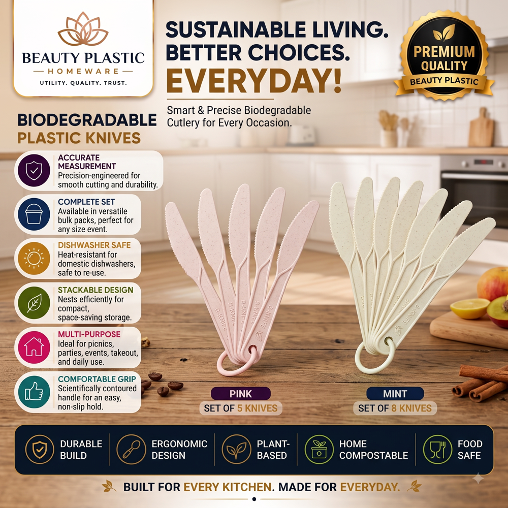 Biodegradable Knife - Biodegradable Plastics | Designed for Inflight Catering, Food Courts, Hotels, and Fast Food Outlets, Enhances Soil Quality When Disposed