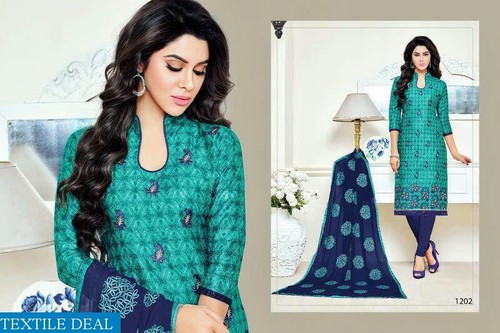Blue Glace Cotton Dress Material