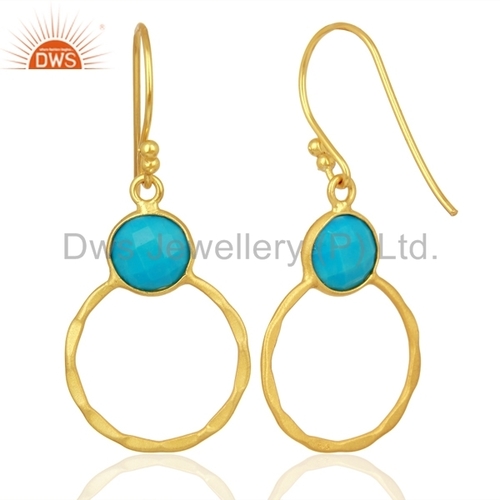 Handmade Round 925 Silver Gold Plated Earrings Size: 42 X 19 Mm